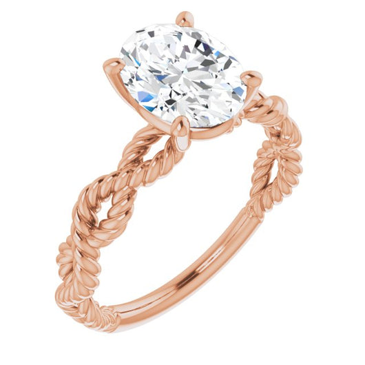 10K Rose Gold Customizable Oval Cut Solitaire with Infinity-inspired Twisting-Rope Split Band