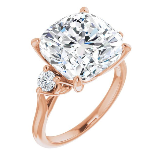 10K Rose Gold Customizable Three-stone Cushion Cut Design with Small Round Accents and Vintage Trellis/Basket