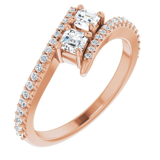 10K Rose Gold Customizable Double Asscher Cut 2-stone Design with Ultra-thin Bypass Band and Pavé Enhancement