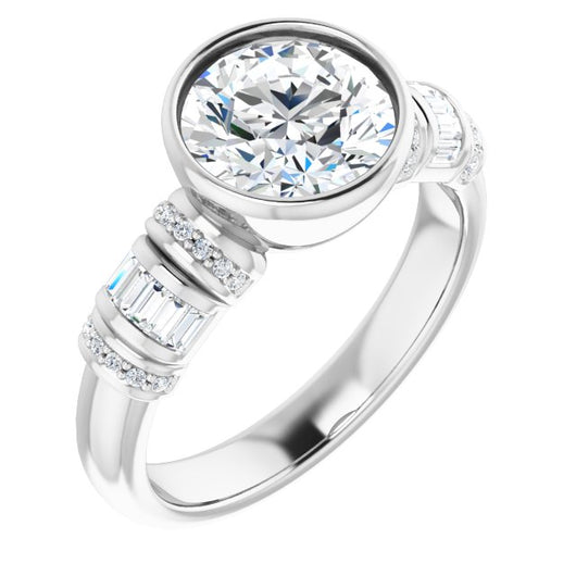 10K White Gold Customizable Bezel-set Round Cut Setting with Wide Sleeve-Accented Band