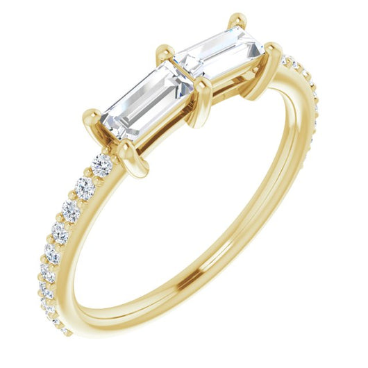 10K Yellow Gold Customizable Enhanced 2-stone Straight Baguette Cut Design with Ultra-thin Accented Band