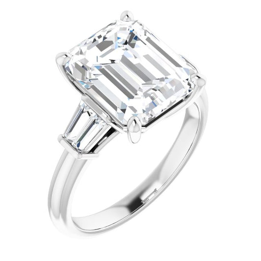 10K White Gold Customizable 5-stone Emerald/Radiant Cut Style with Quad Tapered Baguettes