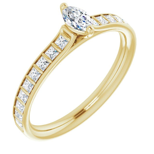 10K Yellow Gold Customizable Marquise Cut Style with Princess Channel Bar Setting