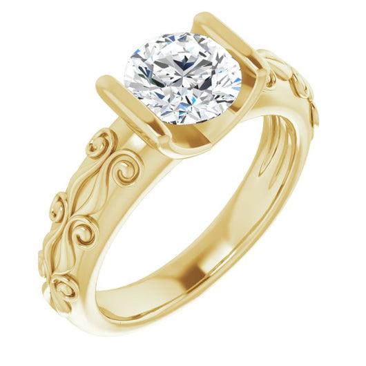 10K Yellow Gold Customizable Bar-set Round Cut Setting featuring Organic Band