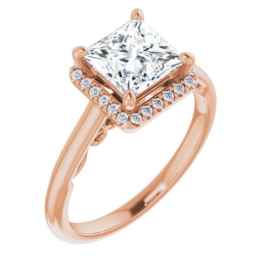 10K Rose Gold Customizable Cathedral-Halo Princess/Square Cut Style featuring Sculptural Trellis