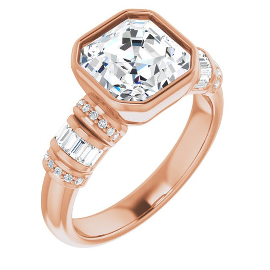 10K Rose Gold Customizable Bezel-set Asscher Cut Setting with Wide Sleeve-Accented Band