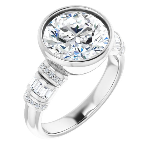 10K White Gold Customizable Bezel-set Round Cut Setting with Wide Sleeve-Accented Band