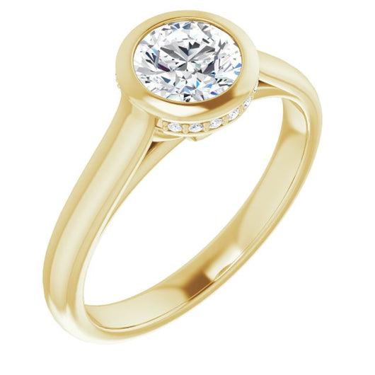 10K Yellow Gold Customizable Round Cut Semi-Solitaire with Under-Halo and Peekaboo Cluster