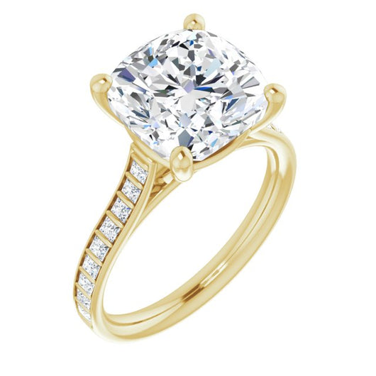 10K Yellow Gold Customizable Cushion Cut Style with Princess Channel Bar Setting