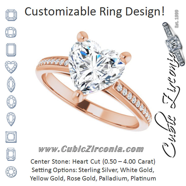 Cubic Zirconia Engagement Ring- The Ahimsa (Customizable Cathedral-set Heart Cut Style with Shared Prong Band)