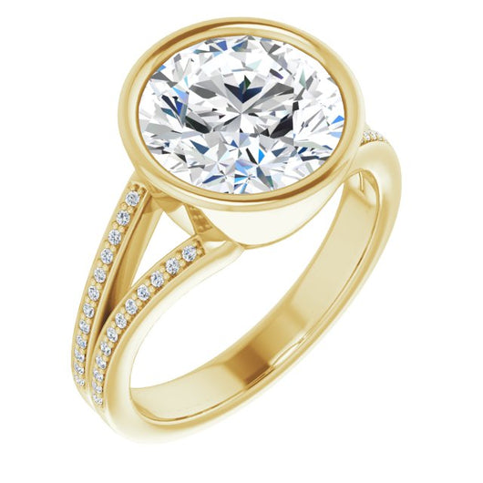 10K Yellow Gold Customizable Bezel-set Round Cut Design with Split Shared Prong Band