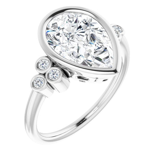 10K White Gold Customizable 7-stone Pear Cut Style with Triple Round-Bezel Accent Cluster Each Side