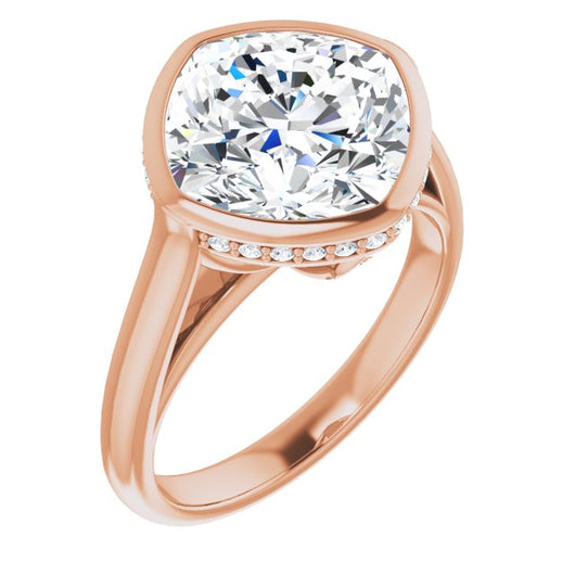 10K Rose Gold Customizable Cushion Cut Semi-Solitaire with Under-Halo and Peekaboo Cluster