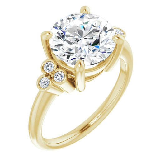 10K Yellow Gold Customizable 7-stone Round Cut Center with Round-Bezel Side Stones