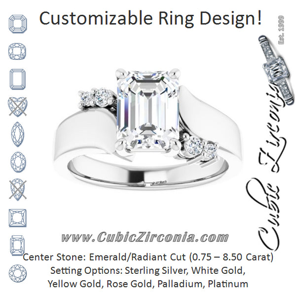 Cubic Zirconia Engagement Ring- The Inez (Customizable 5-stone Emerald Cut Style featuring Artisan Bypass)