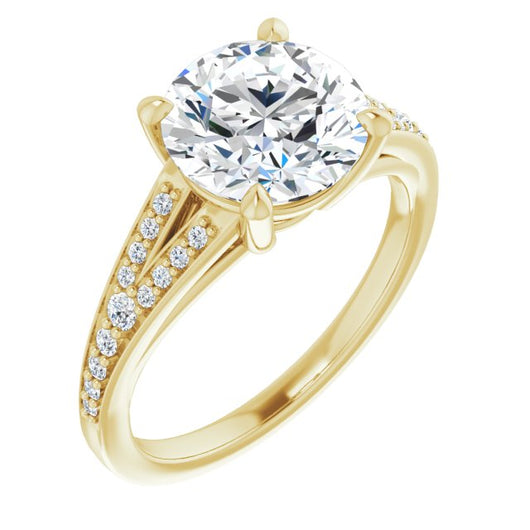 10K Yellow Gold Customizable Round Cut Center with Thin Split-Shared Prong Band