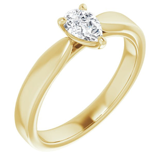 10K Yellow Gold Customizable Pear Cut Cathedral Solitaire with Wide Tapered Band