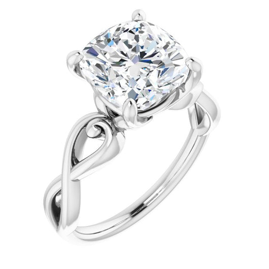 10K White Gold Customizable Cushion Cut Solitaire Design with Tapered Infinity-symbol Split-band