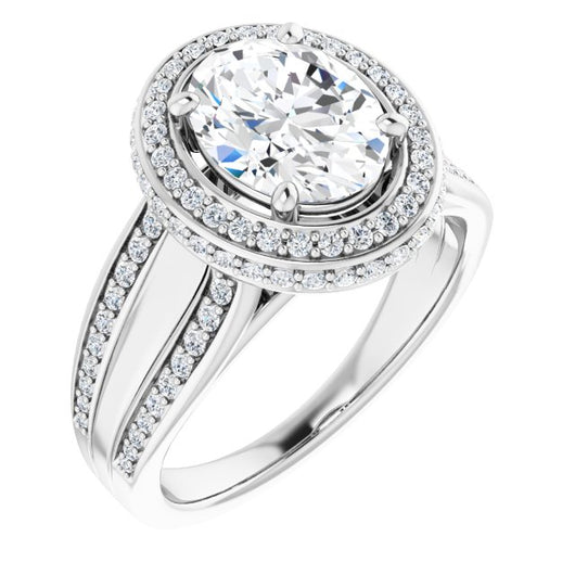 10K White Gold Customizable Halo-style Oval Cut with Under-halo & Ultra-wide Band