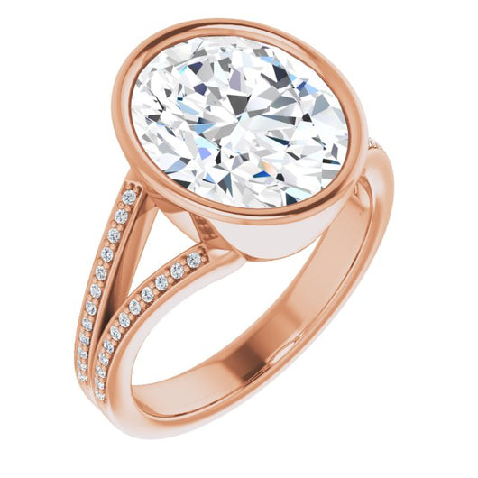 10K Rose Gold Customizable Bezel-set Oval Cut Design with Split Shared Prong Band