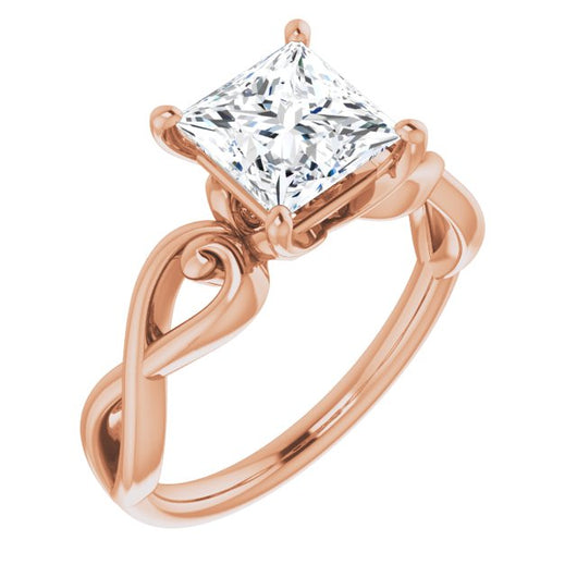 10K Rose Gold Customizable Princess/Square Cut Solitaire Design with Tapered Infinity-symbol Split-band