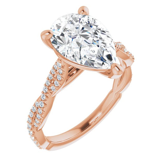 10K Rose Gold Customizable Pear Cut Style with Thin and Twisted Micropavé Band