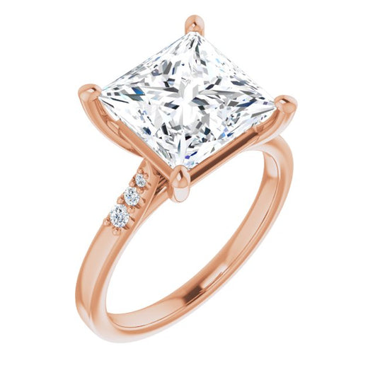 10K Rose Gold Customizable 7-stone Princess/Square Cut Cathedral Style with Triple Graduated Round Cut Side Stones