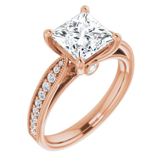 10K Rose Gold Customizable Princess/Square Cut Style featuring Milgrained Shared Prong Band & Dual Peekaboos