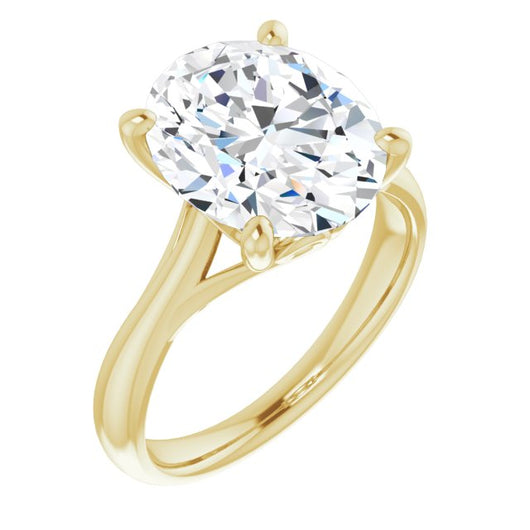 10K Yellow Gold Customizable Oval Cut Solitaire with Decorative Prongs & Tapered Band