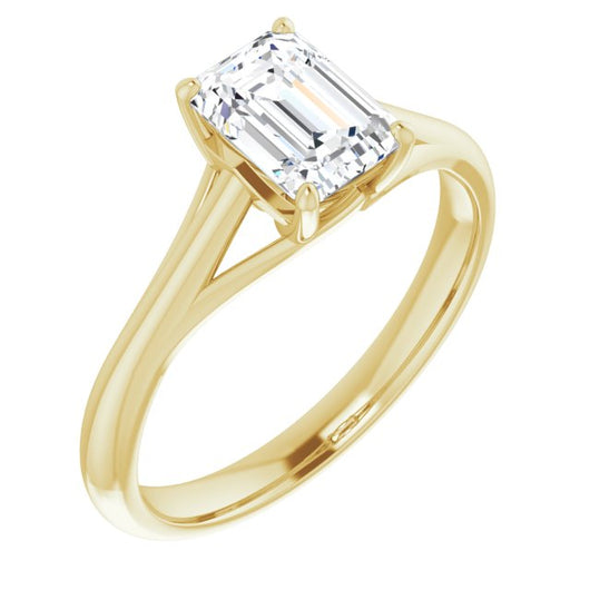 10K Yellow Gold Customizable Emerald/Radiant Cut Solitaire with Crosshatched Prong Basket