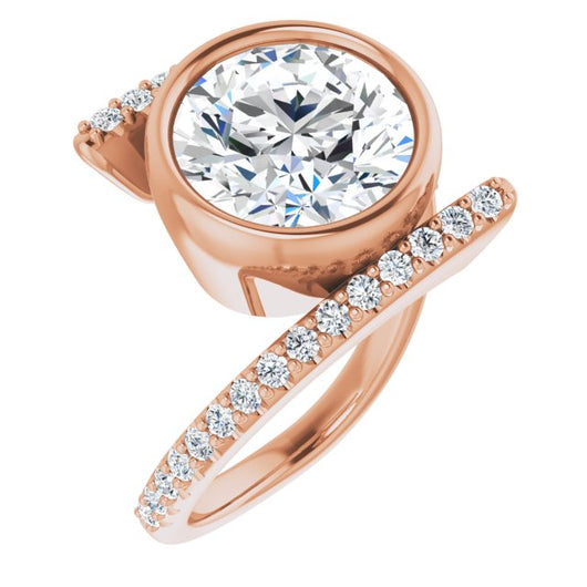 10K Rose Gold Customizable Bezel-set Round Cut Design with Bypass Pavé Band