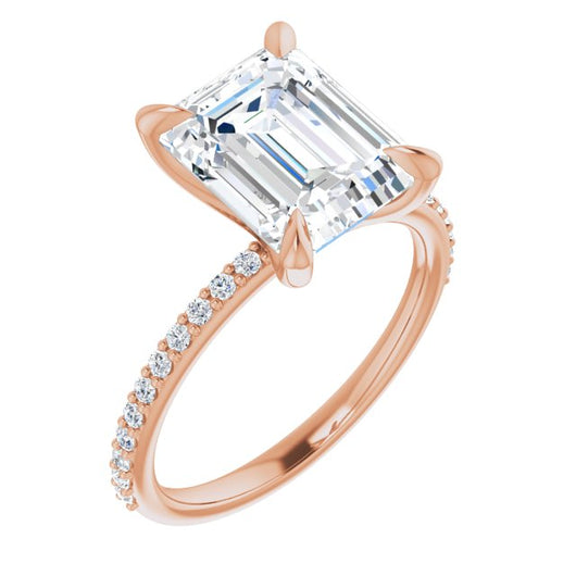 10K Rose Gold Customizable Emerald/Radiant Cut Style with Delicate Pavé Band