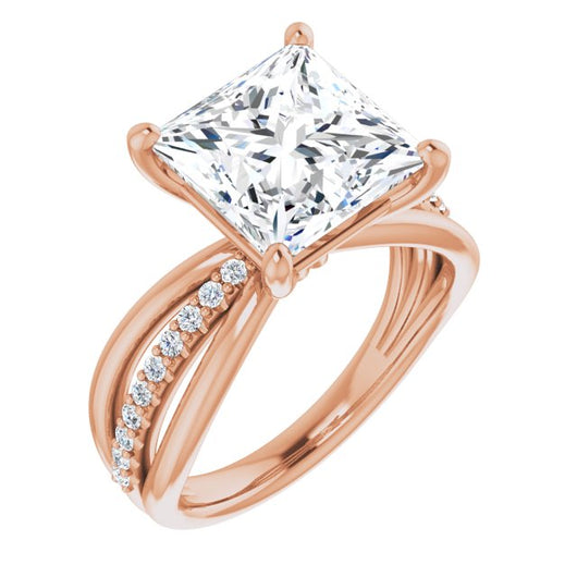 10K Rose Gold Customizable Princess/Square Cut Design with Tri-Split Accented Band