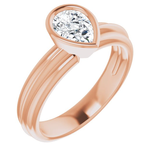 10K Rose Gold Customizable Bezel-set Pear Cut Solitaire with Grooved Band