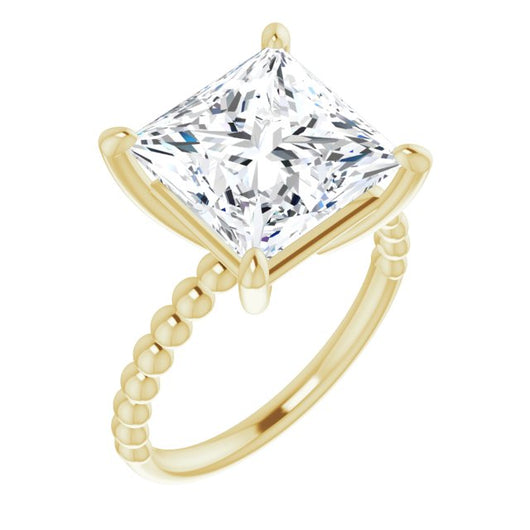 10K Yellow Gold Customizable [[Cut] Cut Solitaire with Thin Beaded-Bubble Band