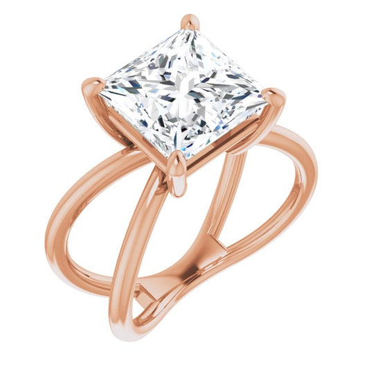 10K Rose Gold Customizable Princess/Square Cut Solitaire with Semi-Atomic Symbol Band