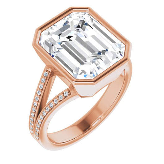 10K Rose Gold Customizable Bezel-set Emerald/Radiant Cut Design with Split Shared Prong Band