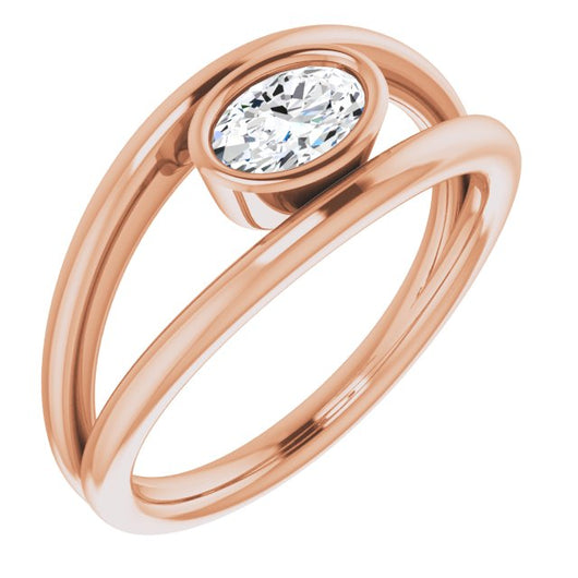 10K Rose Gold Customizable Bezel-set Oval Cut Style with Wide Tapered Split Band