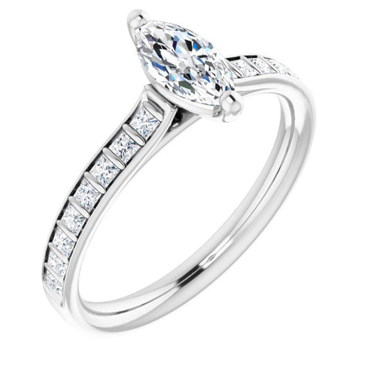 10K White Gold Customizable Marquise Cut Style with Princess Channel Bar Setting