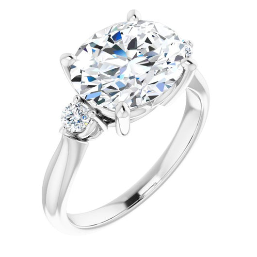 10K White Gold Customizable 3-stone Oval Cut Design with Twin Petite Round Accents