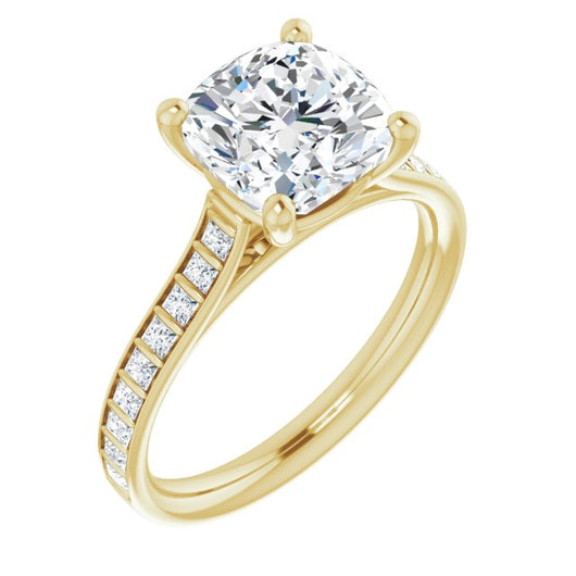 10K Yellow Gold Customizable Cushion Cut Style with Princess Channel Bar Setting