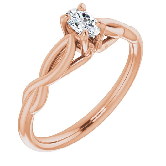 10K Rose Gold Customizable Oval Cut Solitaire with Braided Infinity-inspired Band and Fancy Basket)