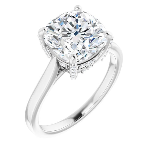 10K White Gold Customizable Cathedral-Raised Cushion Cut Style with Prong Accents Enhancement