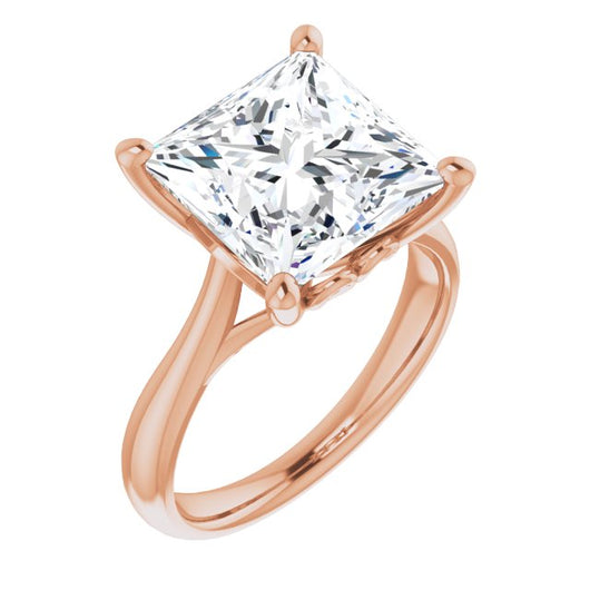 10K Rose Gold Customizable Princess/Square Cut Solitaire with Decorative Prongs & Tapered Band