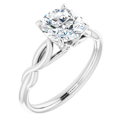 10K White Gold Customizable Round Cut Solitaire with Braided Infinity-inspired Band and Fancy Basket)