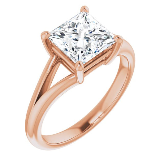 10K Rose Gold Customizable Princess/Square Cut Solitaire with Tapered Split Band