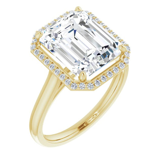 10K Yellow Gold Customizable Halo-Styled Cathedral Emerald/Radiant Cut Design