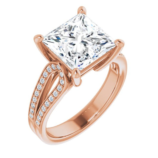 10K Rose Gold Customizable Princess/Square Cut Design featuring Shared Prong Split-band