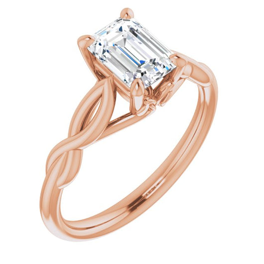 10K Rose Gold Customizable Emerald/Radiant Cut Solitaire with Braided Infinity-inspired Band and Fancy Basket)