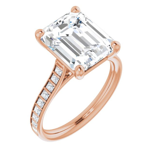 10K Rose Gold Customizable Emerald/Radiant Cut Style with Princess Channel Bar Setting